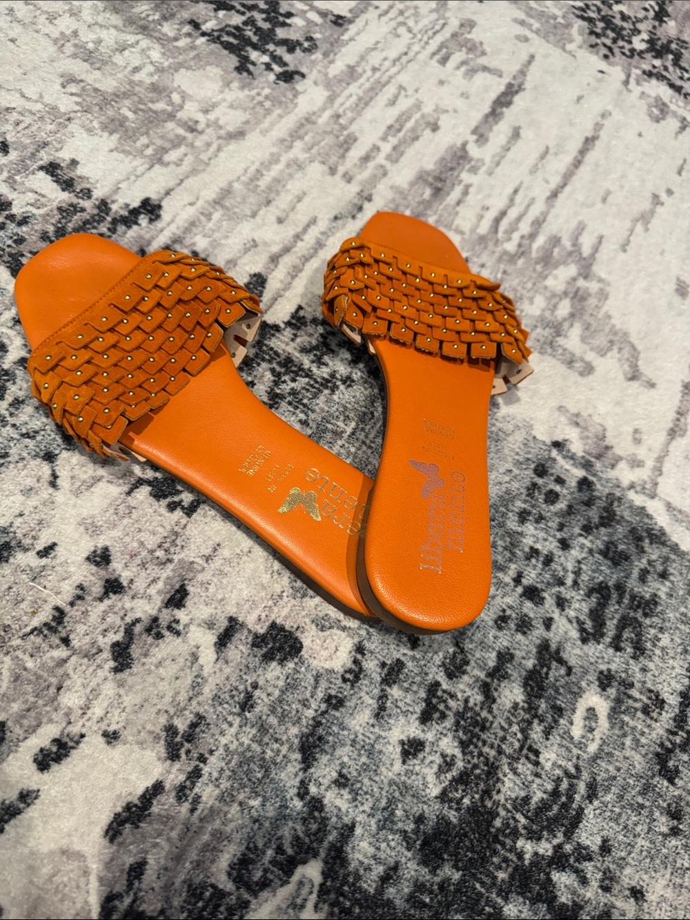 Braided Fringe Orange Slide Mules libera mente